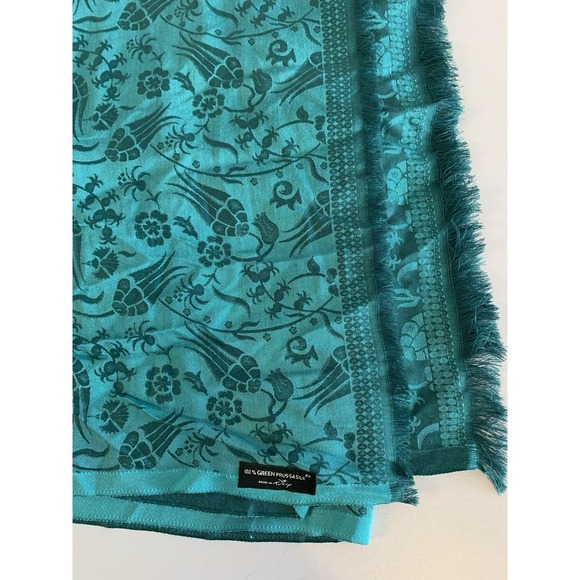 100% Green Prussa Silk Scarf Made In Turkey - Picture 3 of 8